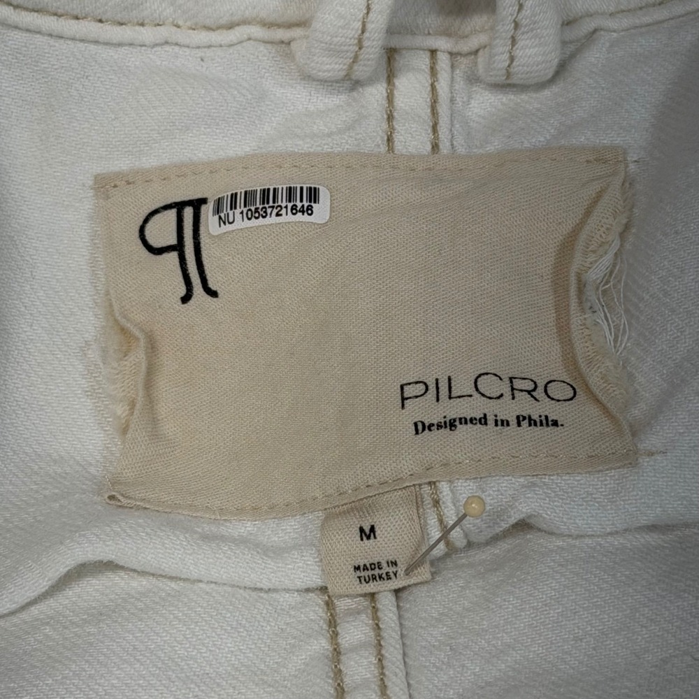 Pilcro Anthropologie White Denim Dress Shirt Jacket Oversized Medium - Picture 6 of 9